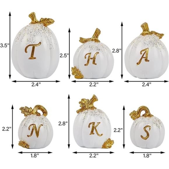 Set of 6 Thanksgiving Pumpkins, Resin Pumpkin, Thanks Tabletop Centerpieces - Picture 6 of 7